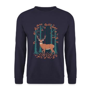 Majestic Deer in Autumn Cottagecore Forest - Unisex Sweatshirt - navy - Front - Alina (178cm) & Michal (187cm)