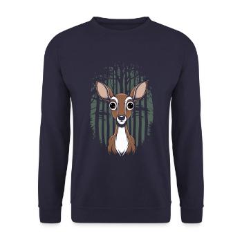 Cottagecore Deer In The Woods Nature Motif - Unisex Sweatshirt - navy - Front - Alina (178cm) & Michal (187cm)