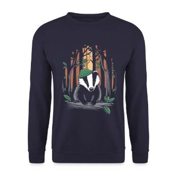 Cottagecore Dachs Im Mystischen Wald - Unisex Pullover - Navy - Vorne - Alina (178cm) & Michal (187cm)