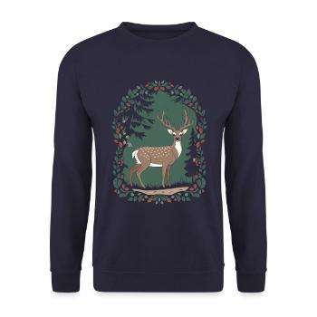 Magical deer scene in cottage core style - Unisex Sweatshirt - navy - Front - Alina (178cm) & Michal (187cm)