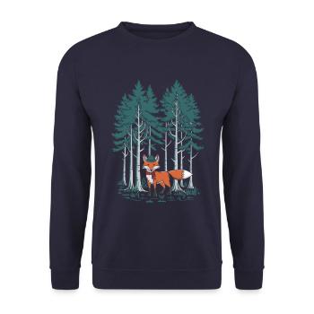 Fuchs Im Wald Cottagecore Stil - Unisex Pullover - Navy - Vorne - Alina (178cm) & Michal (187cm)