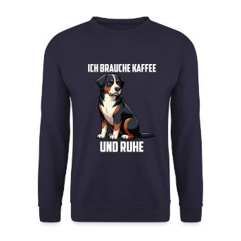 Ich Brauche Kaffee und Ruhe Appenzeller Sennenhund - Unisex Pullover - Navy - Vorne - Alina (178cm) & Michal (187cm)