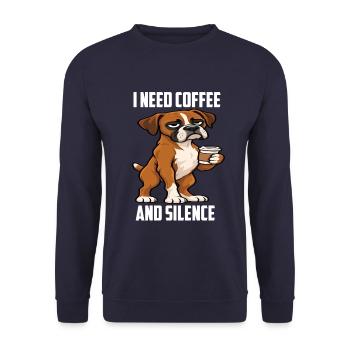 I Need Coffee and Silence Boxer Boxerbesitzer - Unisex Pullover - Navy - Vorne - Alina (178cm) & Michal (187cm)