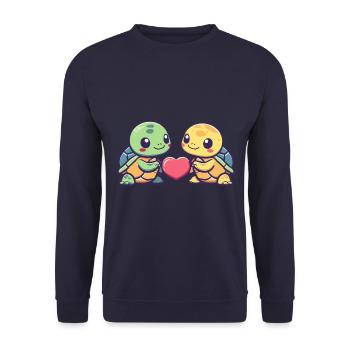 Schildkröte Paar Liebe Valentinstag - Unisex Pullover - Navy - Vorne - Alina (178cm) & Michal (187cm)