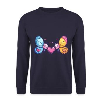 Schmetterling Paar Liebe Valentinstag - Unisex Pullover - Navy - Vorne - Alina (178cm) & Michal (187cm)