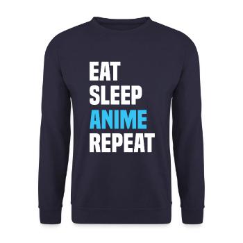 Eat Sleep Anime Repeat - Unisex Pullover - Navy - Vorne - Alina (178cm) & Michal (187cm)