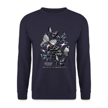 Be Free Butterfly - Unisex Pullover - Navy - Vorne - Alina (178cm) & Michal (187cm)