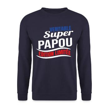 Véritable super papou édition limitée humour papa - Sweat-shirt Unisexe - marine - Devant - Alina (178cm) & Michal (187cm)