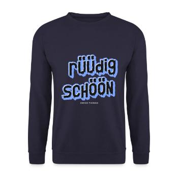 rüüdig schöön Swiss Things - Unisex Pullover - Navy - Vorne - Alina (178cm) & Michal (187cm)