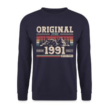 Original June 1991 Born 1991 33rd Birthday 91 - Unisex Sweatshirt - navy - Front - Alina (178cm) & Michal (187cm)