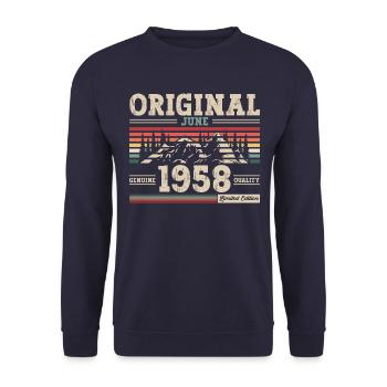 Original June 1958 Vintage 1958 Birthday 1958 - Unisex Sweatshirt - navy - Front - Alina (178cm) & Michal (187cm)