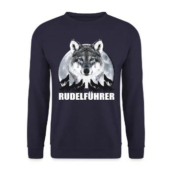 08 Wolf Mond Vollmond Rudel Rudelführer - Unisex Pullover - Navy - Vorne - Alina (178cm) & Michal (187cm)
