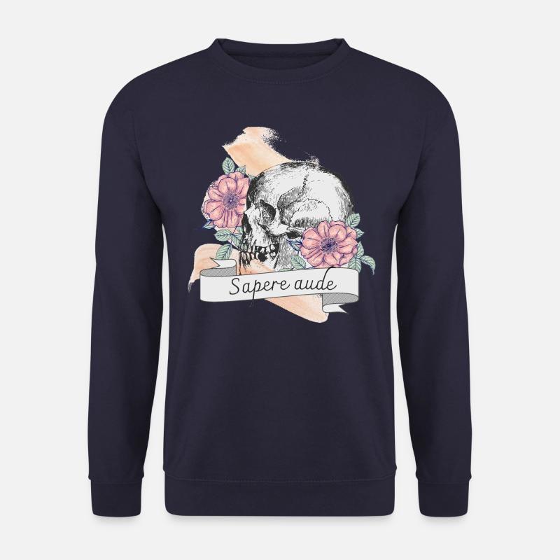 Totenschädel mit Sapere Aude Spruchband und Rosen - Unisex Pullover - Navy