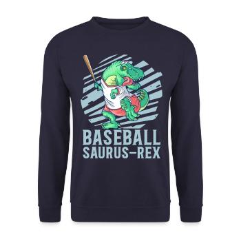 Baseball Saurus Dinosaurier T-Rex Baseballspieler - Unisex Pullover - Navy - Vorne - Alina (178cm) & Michal (187cm)