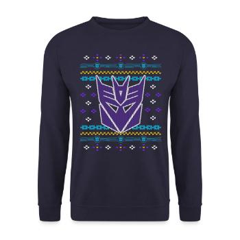 Transformers G1 Megatron Maske Ugly Christmas - Unisex Pullover - Navy - Vorne - Alina (178cm) & Michal (187cm)