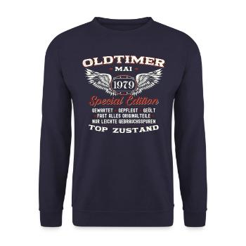 Oldtimer Mai 1979 Jahrgang 1979 Geburtstag 1979 - Unisex Pullover - Navy - Vorne - Alina (178cm) & Michal (187cm)