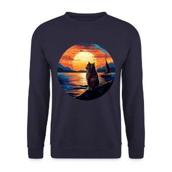 Cat sails on a sailboat into the - Unisex Sweatshirt - navy - Front - Alina (178cm) & Michal (187cm)