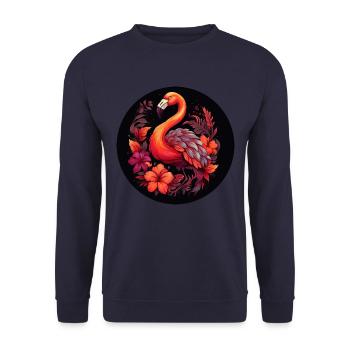 Flamingo in Herbstblättern - Unisex Pullover - Navy - Vorne - Alina (178cm) & Michal (187cm)