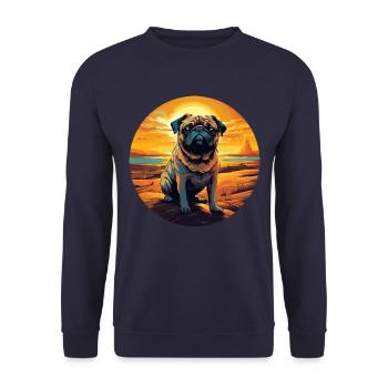 Pug in the desert at sunset - Unisex Sweatshirt - navy - Front - Alina (178cm) & Michal (187cm)
