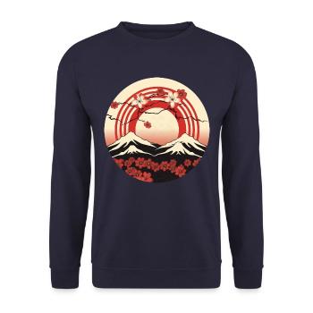 Montagnes de Kyoto : cerisiers en fleurs et drapeau - Sweat-shirt Unisexe - marine - Devant - Alina (178cm) & Michal (187cm)