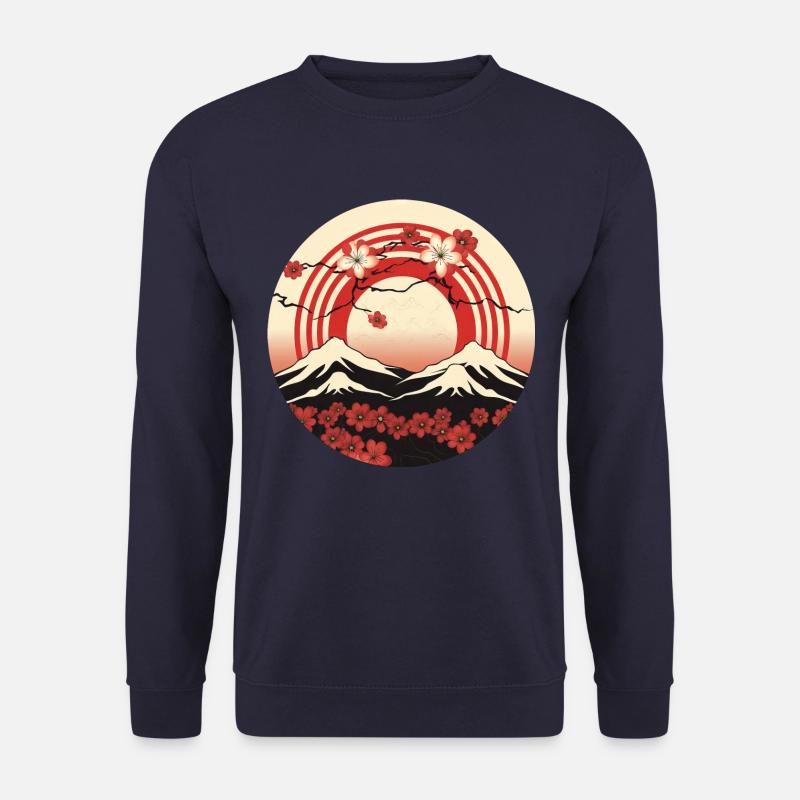 Kyoto Mountains: Cherry Blossoms and Flag - Unisex Sweatshirt - navy