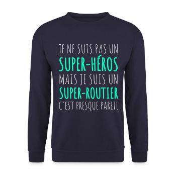 Routier super-héros humour chauffeur routier - Sweat-shirt Unisexe - marine - Devant - Alina (178cm) & Michal (187cm)