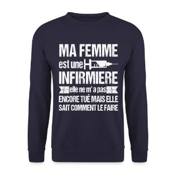 Ma femme est infirmière humour marié infirmiere - Sweat-shirt Unisexe - marine - Devant - Alina (178cm) & Michal (187cm)