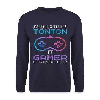 J' ai deux titres tonton et gamer humour gaming - Sweat-shirt Unisexe - marine - Devant - Alina (178cm) & Michal (187cm)