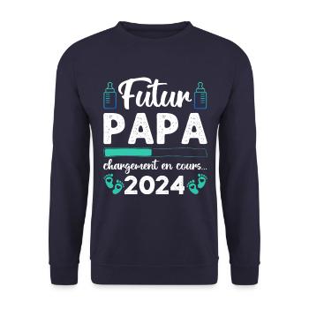 Futur papa 2024 annonce naissance cadeau pour père - Sweat-shirt Unisexe - marine - Devant - Alina (178cm) & Michal (187cm)