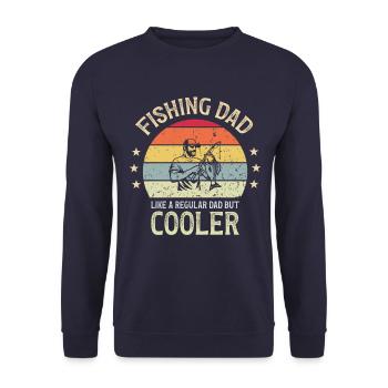 Fishing Dad Retro Cooler Papa Angler - Unisex Pullover - Navy - Vorne - Alina (178cm) & Michal (187cm)