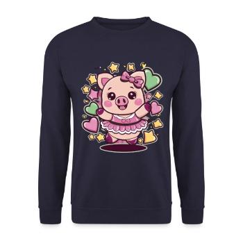 Kawaii Cartoon Pig with Hearts and Stars - Unisex Sweatshirt - navy - Front - Alina (178cm) & Michal (187cm)