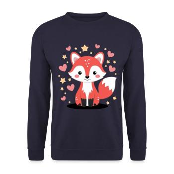 Kawaii Fox with Hearts and Stars - Unisex Sweatshirt - navy - Front - Alina (178cm) & Michal (187cm)