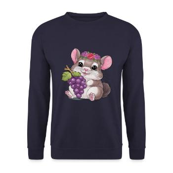 Kawaii chinchilla with red grapes and roses - Unisex Sweatshirt - navy - Front - Alina (178cm) & Michal (187cm)