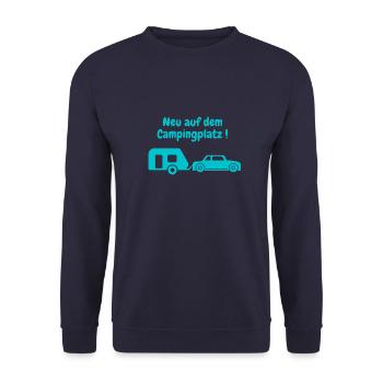 Neu auf dem Campingplatz, Baby, Geschenk, Kinder, - Unisex Pullover - Navy - Vorne - Alina (178cm) & Michal (187cm)