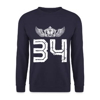 34 Zahl Krone - Unisex Pullover - Navy - Vorne - Alina (178cm) & Michal (187cm)