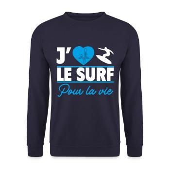 J’aime le surf pour la vie,Surf,Surfeuse,Surfeur - Sweat-shirt Unisexe - marine - Devant - Alina (178cm) & Michal (187cm)