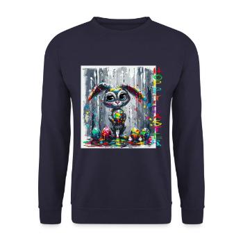 Osterhase auf der Arbeit - Unisex Pullover - Navy - Vorne - Alina (178cm) & Michal (187cm)