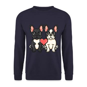 Französische Buldogge Hunde Paar Liebe Valentinsta - Unisex Pullover - Navy - Vorne - Alina (178cm) & Michal (187cm)