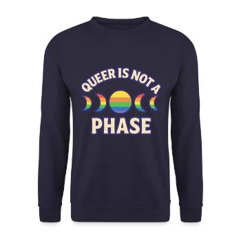 Queer ist keine Phase – Rainbow Moon Phases - Unisex Pullover - Navy - Vorne - Alina (178cm) & Michal (187cm)