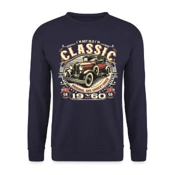 65ème Anniversaire Vintage 1960 PAS VIEUX CLASSIQUE - Sweat-shirt Unisexe - marine - Devant - Alina (178cm) & Michal (187cm)