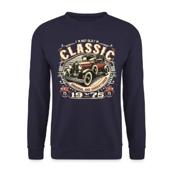 50e anniversaire Oldtimer 1975 PAS VIEUX CLASSIQUE - Sweat-shirt Unisexe - marine - Devant - Alina (178cm) & Michal (187cm)