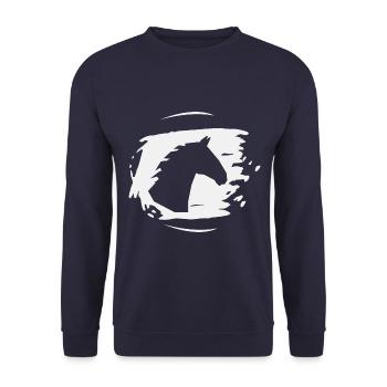 Pferd Hengst Ross Stute Reitsport - Unisex Pullover - Navy - Vorne - Alina (178cm) & Michal (187cm)