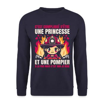 Princesse et Pompier À la Fois Femme Pompier Drôle - Sweat-shirt Unisexe - marine - Devant - Alina (178cm) & Michal (187cm)