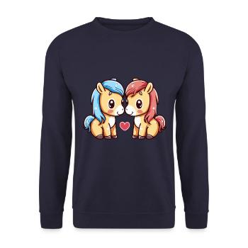 Couple de chevaux Amour Saint-Valentin - Sweat-shirt Unisexe - marine - Devant - Alina (178cm) & Michal (187cm)