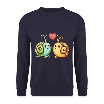 Schnecke Paar Liebe Valentinstag - Unisex Pullover - Navy - Vorne - Alina (178cm) & Michal (187cm)