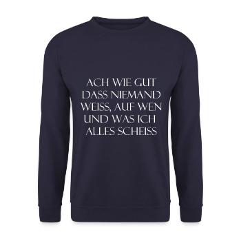 Ach wie gut dass niemand weiß, auf wen und was ich - Unisex Pullover - Navy - Vorne - Alina (178cm) & Michal (187cm)