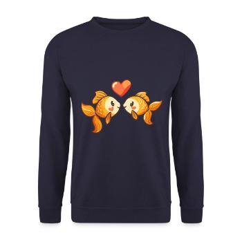 Poisson rouge couple amour Saint-Valentin Poissons - Sweat-shirt Unisexe - marine - Devant - Alina (178cm) & Michal (187cm)