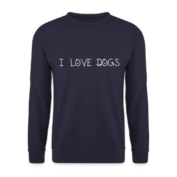 "I Love Dogs" lettrage blanc - Sweat-shirt Unisexe - marine - Devant - Alina (178cm) & Michal (187cm)