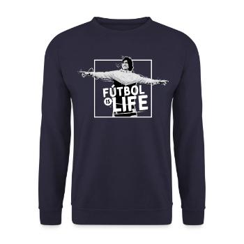 Ted Lasso Fútbol Is Life Mit Dani Rojas - Unisex Pullover - Navy - Vorne - Alina (178cm) & Michal (187cm)