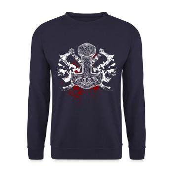 Mjölnir, Marteau de Thor, Crânes, Vikings - Sweat-shirt Unisexe - marine - Devant - Alina (178cm) & Michal (187cm)